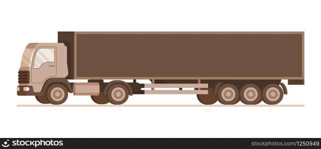 Side View of Brown Warehouse Weight Delivery Truck. Picture of Storage Express Transportation Equipment. Fast Goods and Freight Shipping Transport. Flat Cartoon Vector Illustration. Side View of Brown Warehouse Weight Delivery Truck