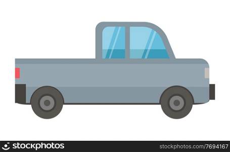 Side view of grey car, automobile object. Transportation automobile, urban equipment with wheels, urban auto in flat design style, transport vector. Transportation Automobile, Urban Vehicle Vector