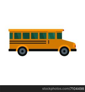 Side view of school bus icon. Flat illustration of side view of school bus vector icon for web design. Side view of school bus icon, flat style