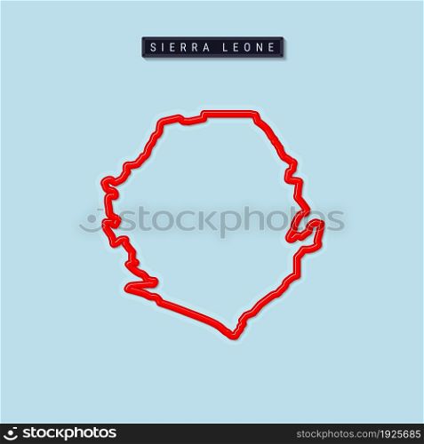 Sierra Leone bold outline map. Glossy red border with soft shadow. Country name plate. Vector illustration.. Sierra Leone bold outline map. Vector illustration