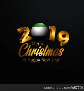 Sierra Leone Flag 2019 Merry Christmas Typography. New Year Abstract Celebration background