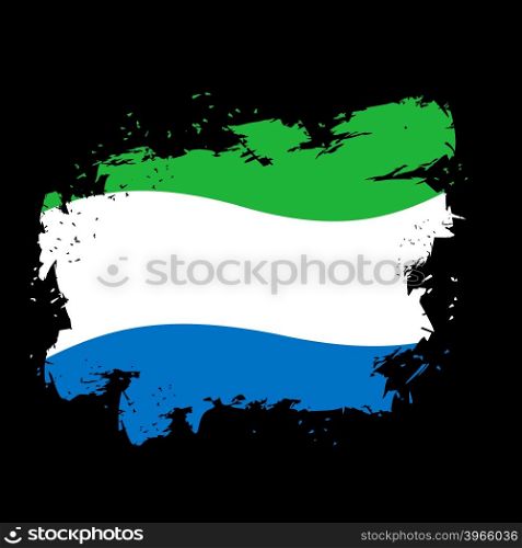 Sierra Leone Flag grunge style on black background. Brush strokes and ink splatter. National patriotic symbol&#xA;