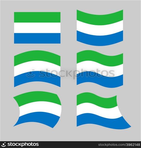 Sierra Leone flag. Set flags Siera Leones Republic in various forms. Developing State flag in West Africa