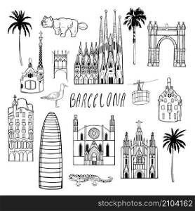 Sights of Barcelona. Vector sketch illustration. Sights of Barcelona. Vector illustration