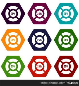 Sign 25 load icon set many color hexahedron isolated on white vector illustration. Sign 25 load icon set color hexahedron