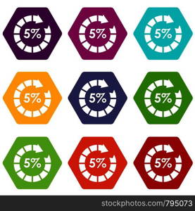 Sign 5 load icon set many color hexahedron isolated on white vector illustration. Sign 5 load icon set color hexahedron