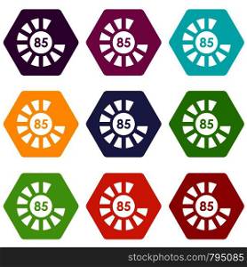 Sign 85 load icon set many color hexahedron isolated on white vector illustration. Sign 85 load icon set color hexahedron