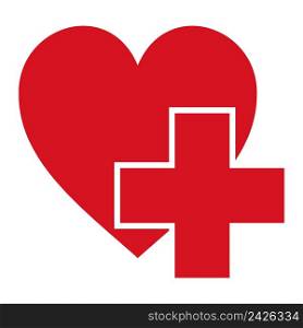 Sign a symbol of health logo hospital vector red cross and the heart icon is a symbol of health