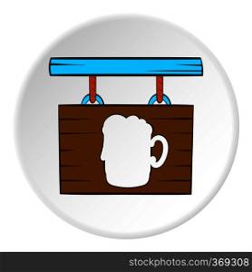 Sign beer bar icon in cartoon style on white circle background. Drink symbol vector illustration. Sign beer bar icon, cartoon style
