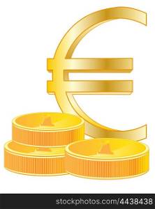 Sign euro and coins. Sign euro from gild on white background is insulated