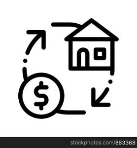 Sign Exchange Money On House Vector Thin Line Icon. Building House And Dollar Coin Linear Pictogram. Mortgage On Real Estate, Rent, Buy Or Sale Apartment Garage Contour Illustration. Sign Exchange Money On House Vector Thin Line Icon