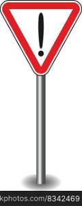 Sign exclamation mark in red triangle. Vector illustration. Sign exclamation mark in red triangle 