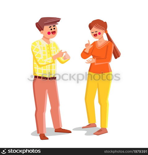 sign finger language man and woman. sign finger language person. deaf people. vector character flat cartoon Illustration. sign finger language people vector