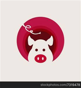 Sign head pig. Icon pig. Isolated head pig in the circle on white background.