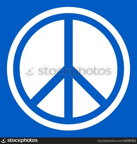 Sign hippie peace icon white isolated on blue background vector illustration. Sign hippie peace icon white