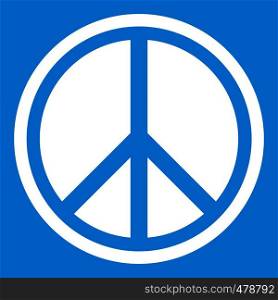 Sign hippie peace icon white isolated on blue background vector illustration. Sign hippie peace icon white