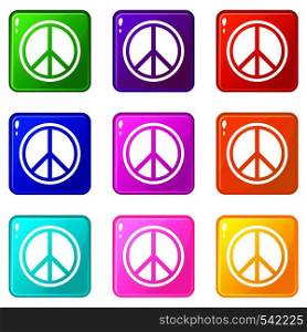 Sign hippie peace icons of 9 color set isolated vector illustration. Sign hippie peace set 9