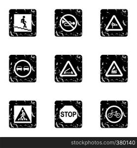 Sign icons set. Grunge illustration of 9 sign vector icons for web. Sign icons set, grunge style