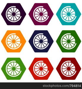 Sign incomplete download icon set many color hexahedron isolated on white vector illustration. Sign incomplete download icon set color hexahedron