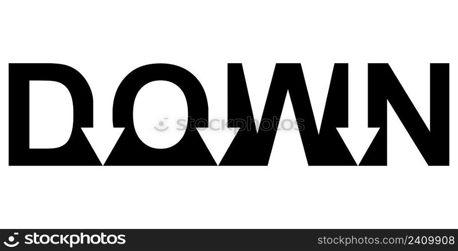 Sign logo down arrow in word, vector word down arrow