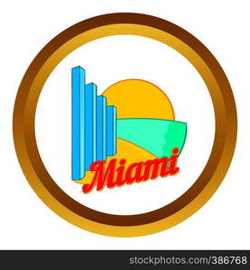 Sign Miami vector icon in golden circle, cartoon style isolated on white background. Sign Miami vector icon