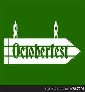 Sign octoberfest icon white isolated on green background. Vector illustration. Sign octoberfest icon green