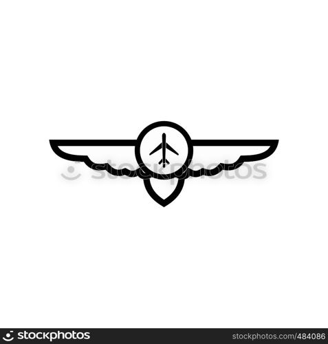 Sign of airplane with wings black simple icon . Sign of airplane with wings icon