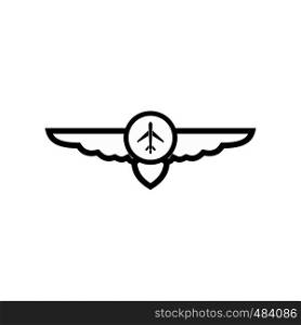 Sign of airplane with wings black simple icon . Sign of airplane with wings icon