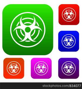 Sign of biological threat set icon color in flat style isolated on white. Collection sings vector illustration. Sign of biological threat set color collection