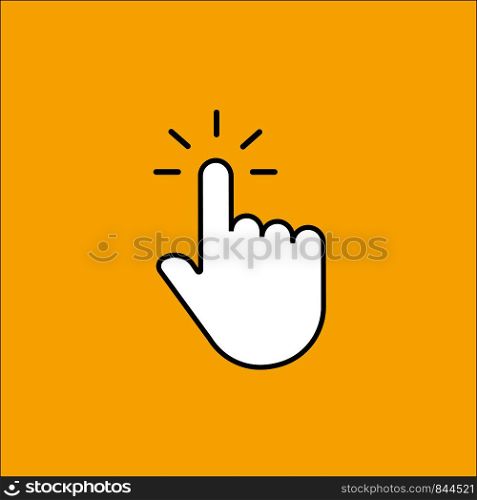 Sign of clicking hand pointer. Web element in trandy flat style. Isolated sign of cursor on yellow background. EPS 10. Sign of clicking hand pointer. Web element in trandy flat style. Isolated sign of cursor on yellow background.