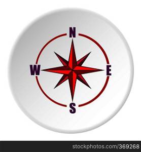 Sign of compass icon in cartoon style on white circle background. Navigation symbol vector illustration. Sign of compass icon, cartoon style