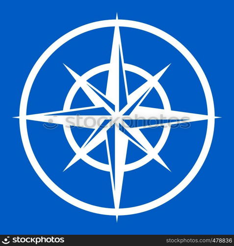 Sign of compass to determine cardinal directions icon white isolated on blue background vector illustration. Sign of compass to determine cardinal directions