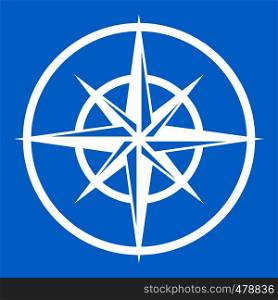 Sign of compass to determine cardinal directions icon white isolated on blue background vector illustration. Sign of compass to determine cardinal directions