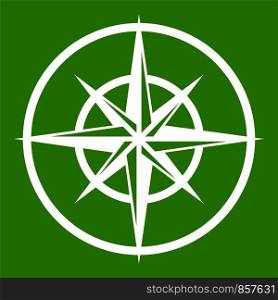 Sign of compass to determine cardinal directions icon white isolated on green background. Vector illustration. Sign of compass to determine cardinal directions
