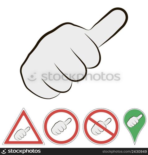 sign of hitchhiking hand with finger to the top, vector sign of a passing car fist with a finger to the top.