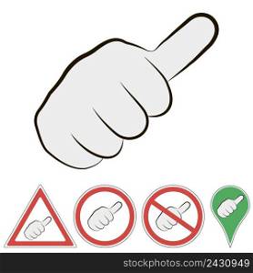sign of hitchhiking hand with finger to the top, vector sign of a passing car fist with a finger to the top.