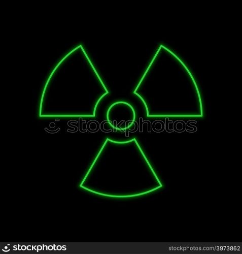 Sign of radiation neon sign. Bright glowing symbol on a black background. Neon style icon.