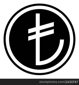 Sign of the Turkish currency, Turkish Lira, vector icon black and white color