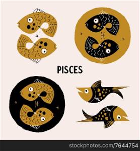 Sign of the Zodiac Pisces. Horoscope and astrology. Vector illustration. Set of round emblems. . Sign of the Zodiac Pisces. Vector illustration.