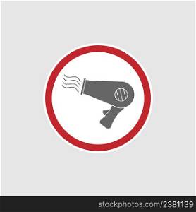 sign or sticker of using a hair dryer. A simple vector illustration for hotels, bathrooms and common area.