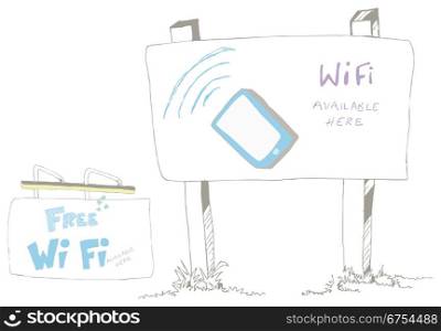 Sign post in two different styles with Wifi available sketch