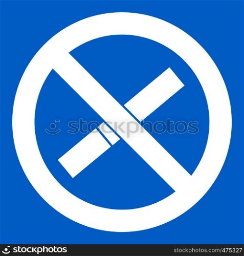 Sign prohibiting smoking icon white isolated on blue background vector illustration. Sign prohibiting smoking icon white