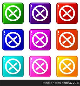 Sign prohibiting smoking icons of 9 color set isolated vector illustration. Sign prohibiting smoking icons 9 set