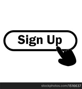 sign up icon on white background. finger presses on sign up button. sign up symbol.