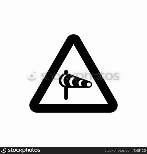 Sign warning about cross wind from the left icon in simple style isolatedon white background. Sign warning about cross wind from the left icon