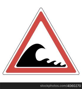 sign warning about the dangers of a tsunami wave in a red triangle, vector