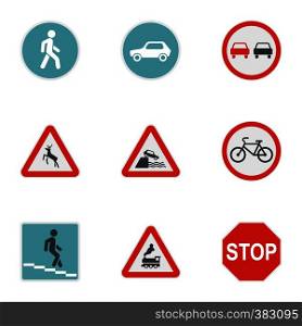 Sign warning icons set. Flat illustration of 9 sign warning vector icons for web. Sign warning icons set, flat style