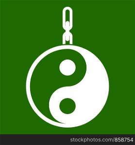 Sign yin yang icon white isolated on green background. Vector illustration. Sign yin yang icon green