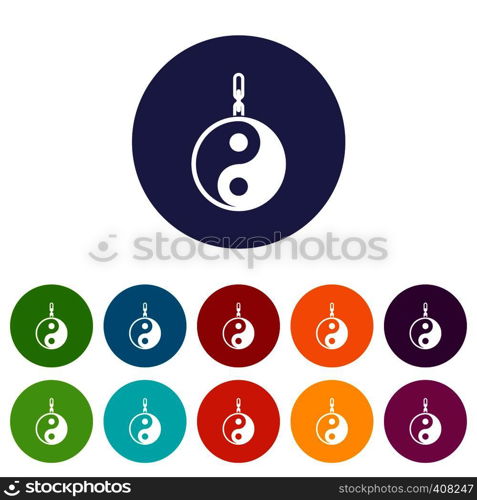 Sign yin yang set icons in different colors isolated on white background. Sign yin yang set icons