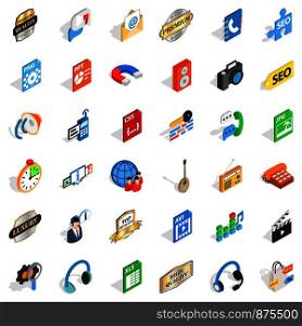 Signal icons set. Isometric style of 36 signal vector icons for web isolated on white background. Signal icons set, isometric style